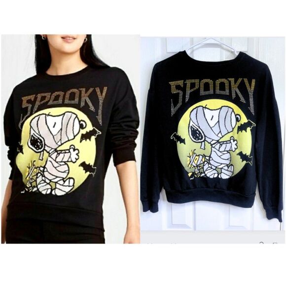 PEANUTS | Spooky Snoopy Mummy Sweatshirt Black - Studded Letters -Small - Picture 1 of 12
